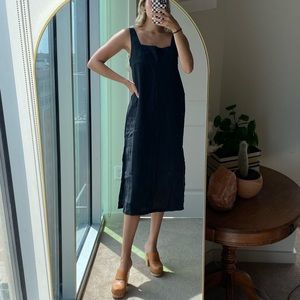 Black linen midi dress